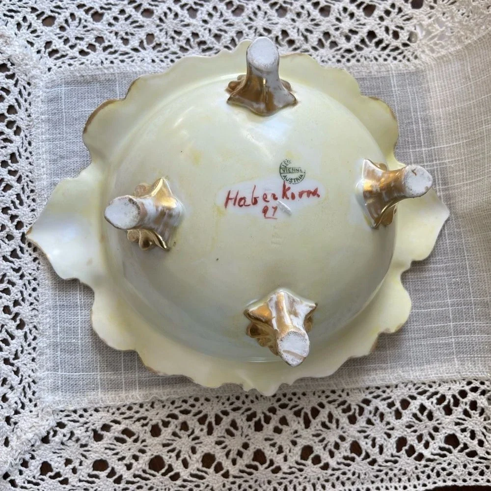 Vienna Austria Hand Painted Acorn Oak Leaf Footed Porcelain‎ Bowl Gold Trim 1897